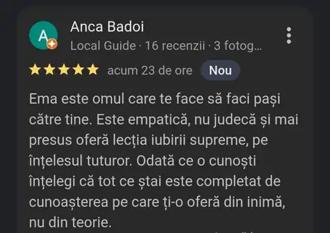 Recenzie Google de la o clienta a Emmei